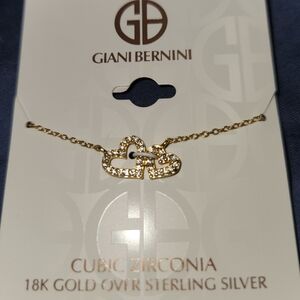 GIANI BERNINI,DOUBLE HEARTS, 18K GOLD OVER STERLING SILVER, CLEAR CUBIC ZIRCONIA